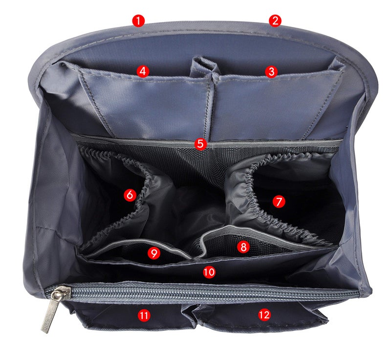 Vercord Backpack Organizer Insert Liner Hanging Travel Bag in Bag with Many Pockets Grey Medium - Image 5